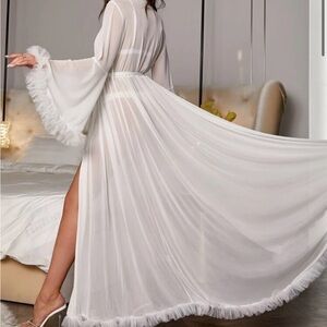 Mesh Trumpet Sleeve Belted Robe